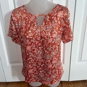Wrapper Paisley Floral Orange Silky Keyhole Top Blouse Shirt Top Small S NWT